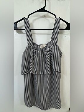 LOFT Striped Ruffle Tank Top - Black & White